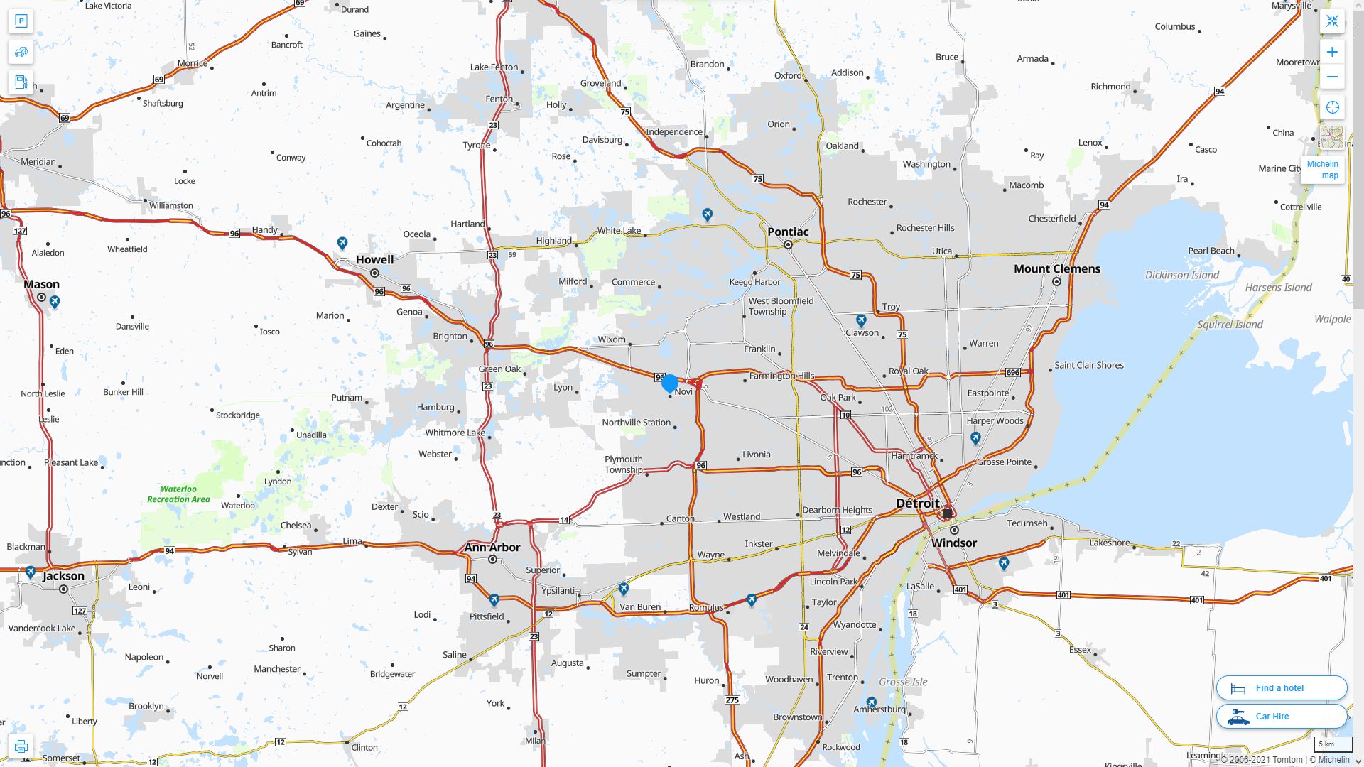 Novi Michigan Highway and Road Map